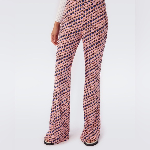 Diane Von Furstenberg Brooklyn Matte Jersey Pants in Micro Net Deep Blue Size XS - Picture 1 of 10